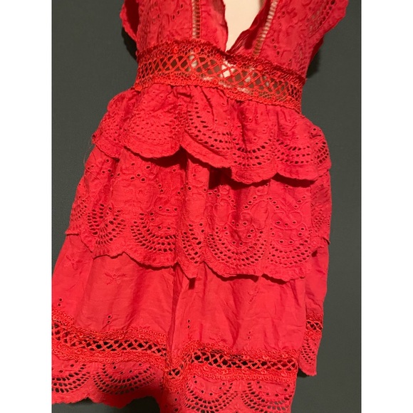 Red crochet lace plunge Swing Dress NWT - Picture 2 of 7